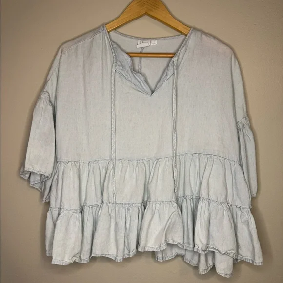 Anthropologie ap Light Wash Tiered Peplum Blouse Small - Picture 1 of 4